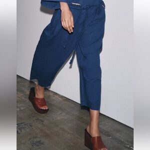Zara Women's Navy Crop Line Blend Pants Size XL